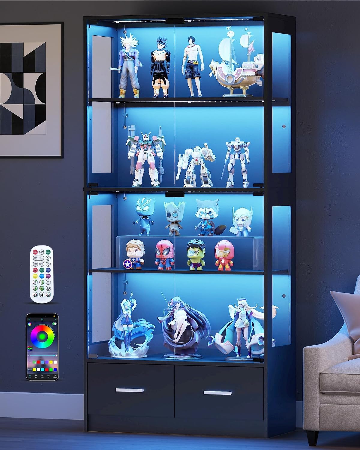 Pop Display Shelf - 67-дюймовый демонстрационный шкаф с стеклянными дверцами,
